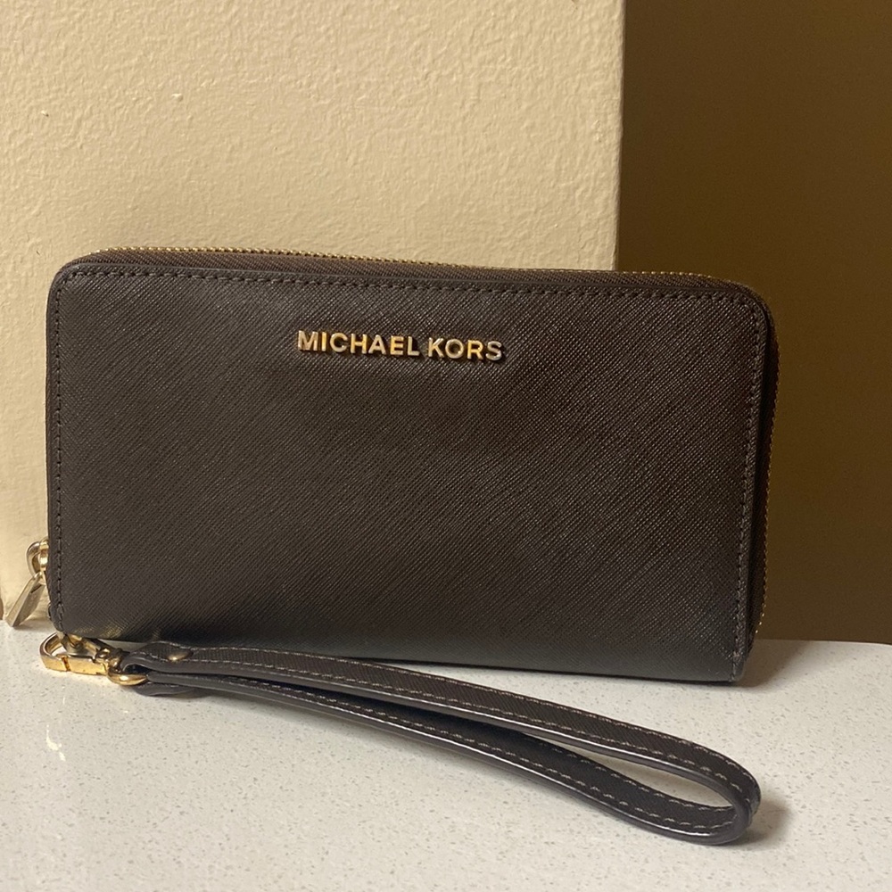 Michael Kors Chocolate Brown wallet with wrist loop